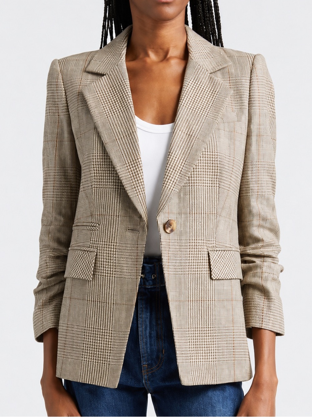 NEW Veronica Beard Battista Glen Plaid Cotton Linen Dickey Blazer Jacket 00